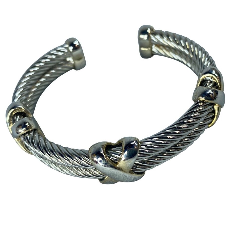 Silver Gold-Tone Twisted Cable Cuff Bracelet Heart & Knot Design Fashion Jewelry